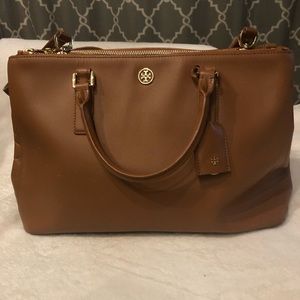 Tory Burch tan and gold satchel. Authentic.